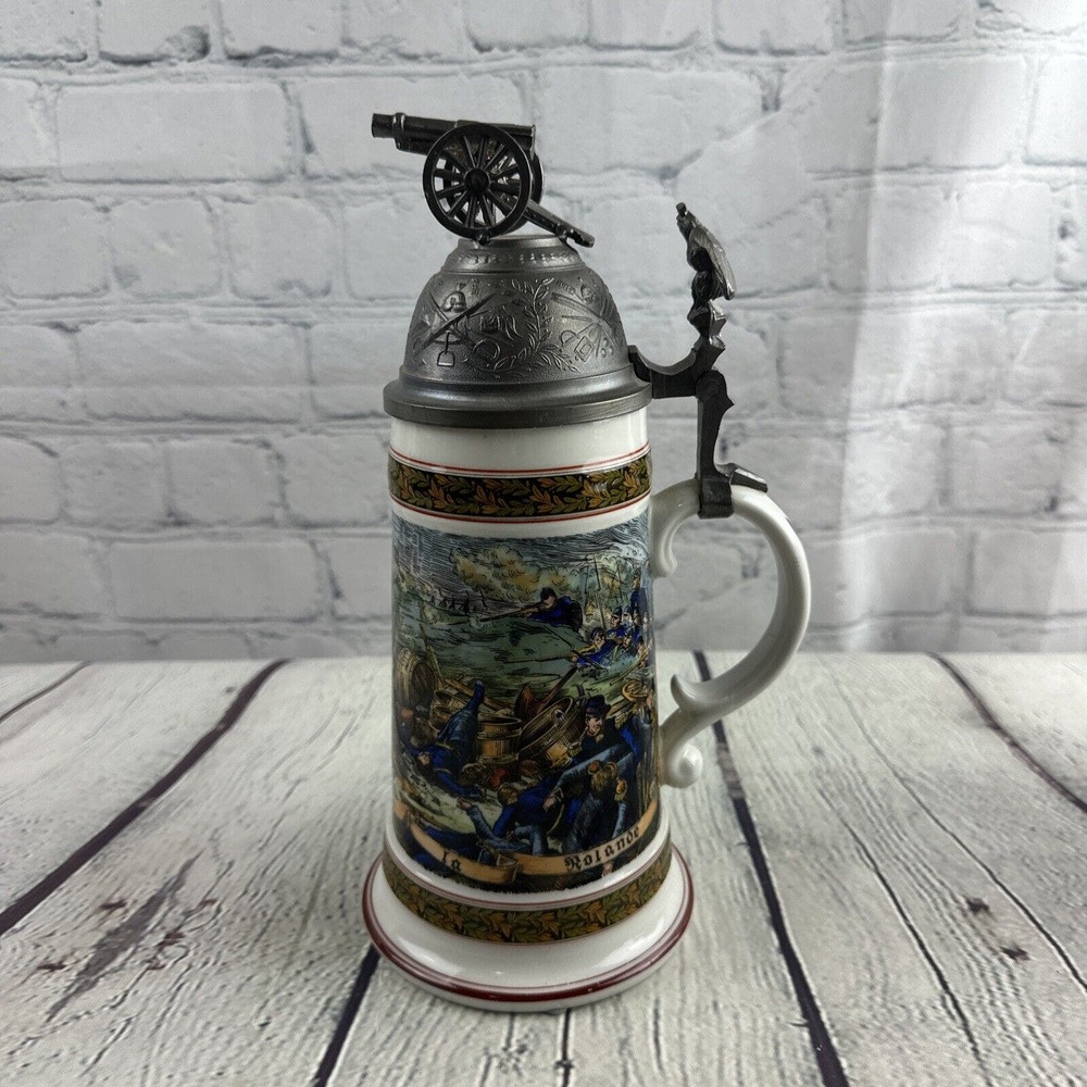 HOUSE OF GOEBEL STEIN ORNATE MILITARY EAGLE‎ & CANNON W LITHOPONE